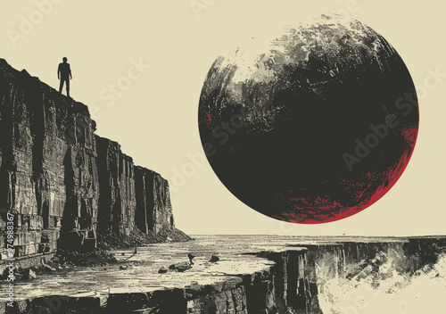 Businessman Struggling with Debt, Climbing Cliff While Iron Ball Pulls Down, Conceptual Vector Illustration Depicting Financial Burden, Tension, and Perseverance Against Obstacles