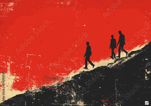 Business Manager Outperforming Competitors on Steep Hill, Minimalistic Vector Illustration of Leadership and Advantage