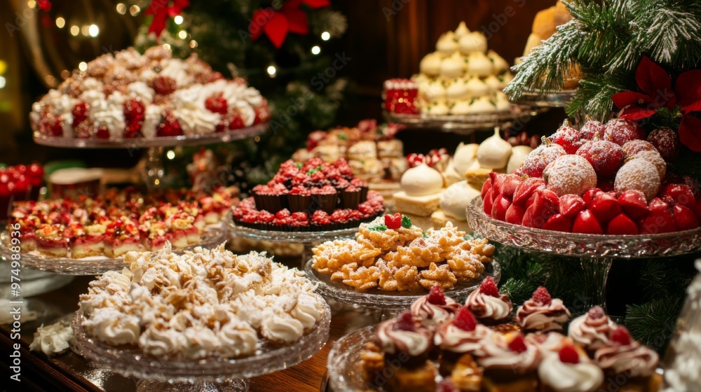 Festive Holiday Dessert Display with Various Treats Festive Holiday Dessert Display with Various Treats