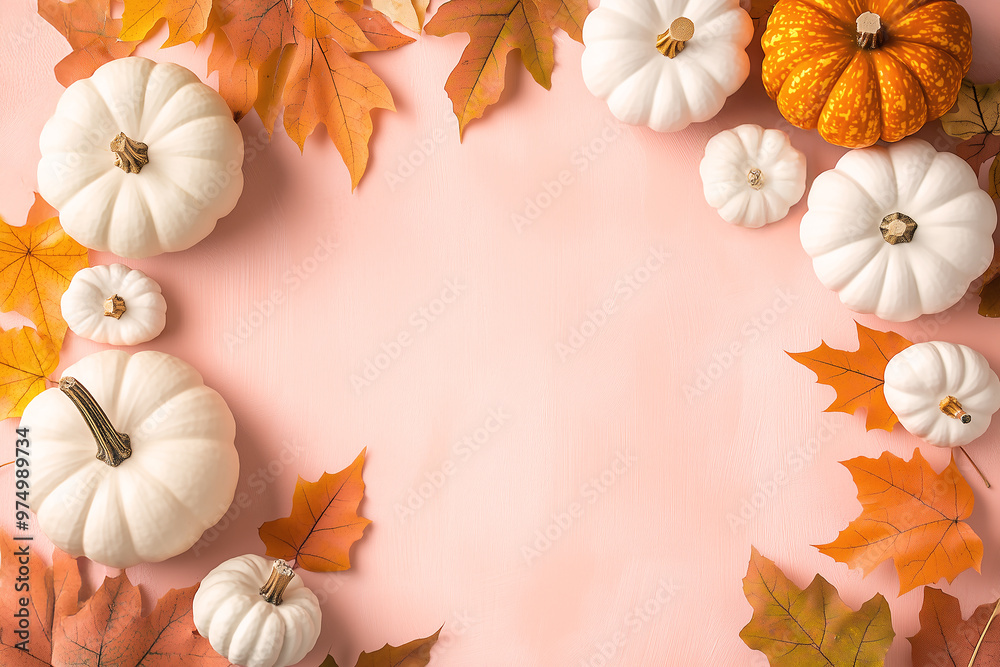 Thanksgiving & Halloween pumpkin wallpaper, decorated with pumpkins and leaves, a warm and autumnal feel, a space for a text Thanksgiving & Halloween pumpkin wallpaper, decorated with pumpkins and leaves, a warm and autumnal feel, a space for a text