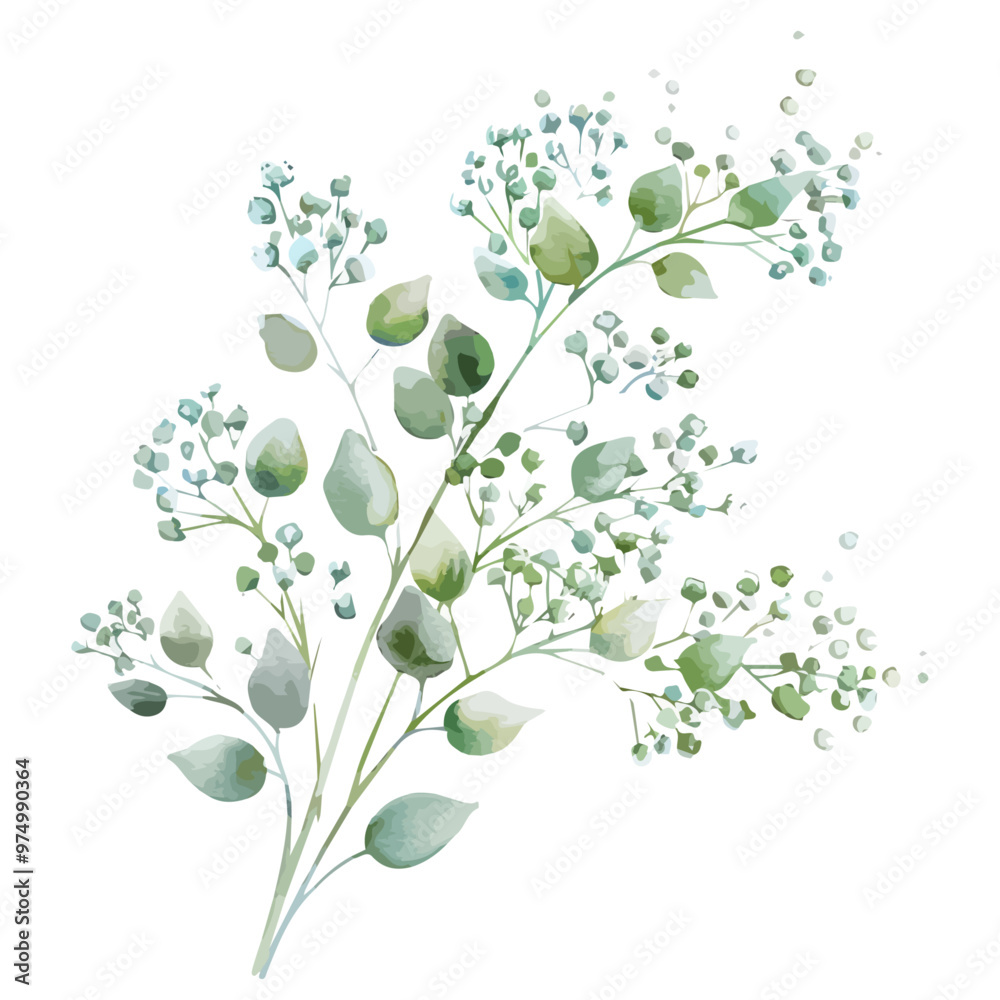Watercolor drawing of baby's breath, isolated on a white background, and baby's breath vector Watercolor drawing of baby's breath, isolated on a white background, and baby's breath vector
