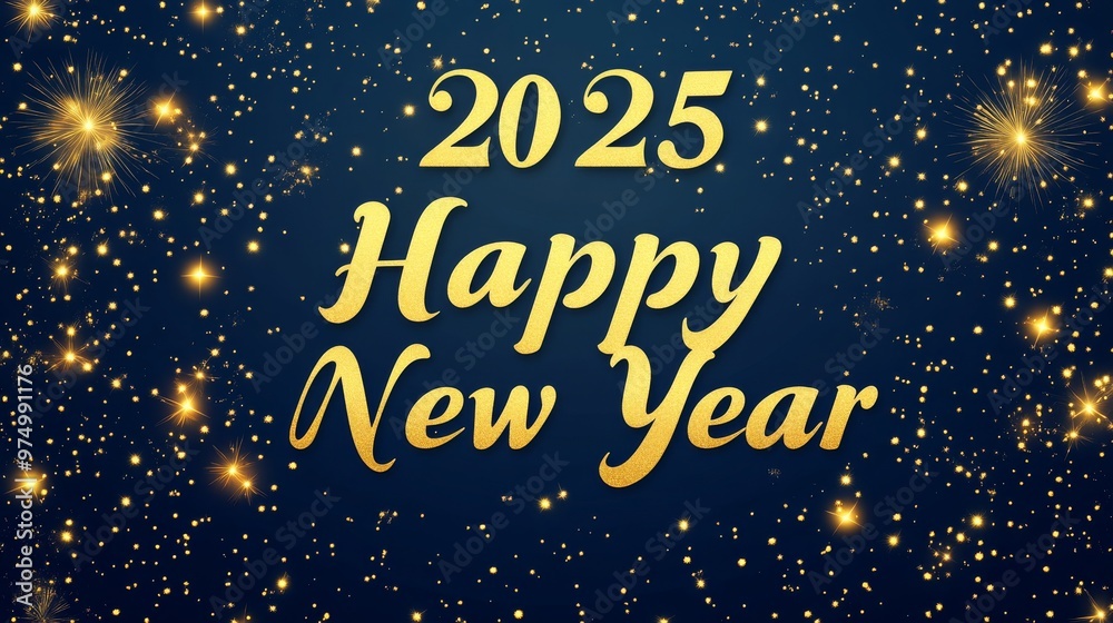 Happy new year 2025, golden firework numbers, vibrant colors, black background, glittering, colorful bokeh lights in the background. Happy new year 2025, golden firework numbers, vibrant colors, black background, glittering, colorful bokeh lights in the background.