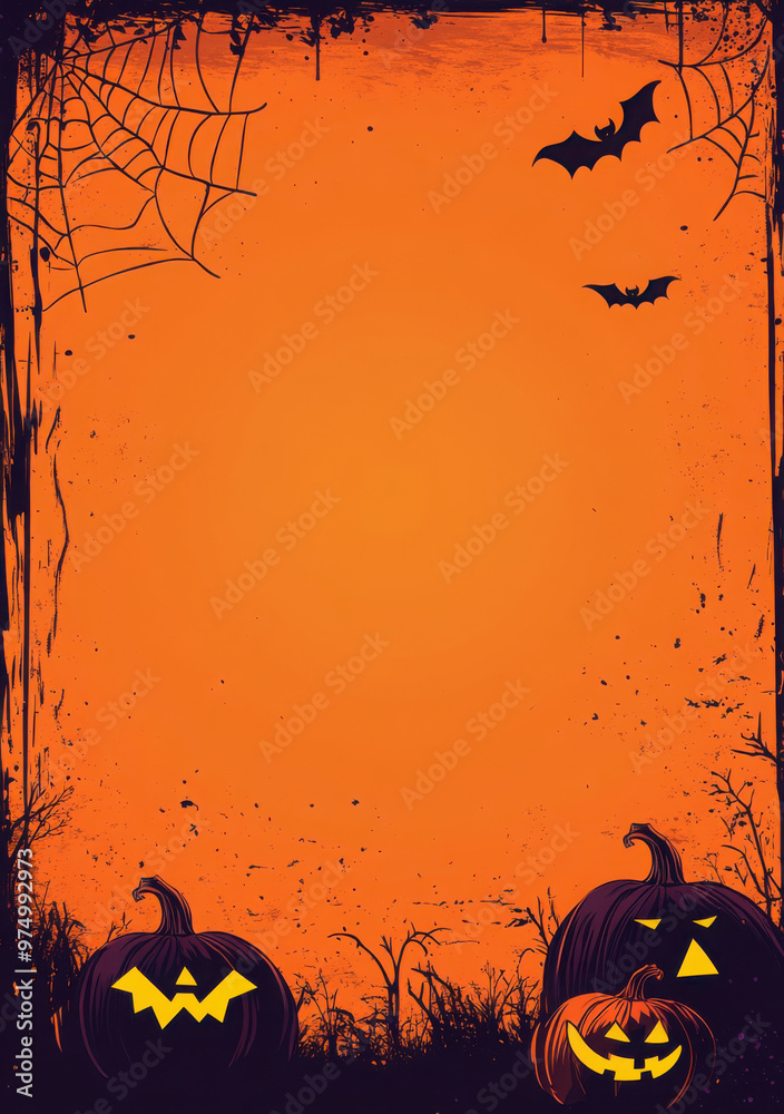 Halloween night frame with bats and Jack O' Lanterns. Vector poster illustration. Halloween night frame with bats and Jack O' Lanterns. Vector poster illustration.