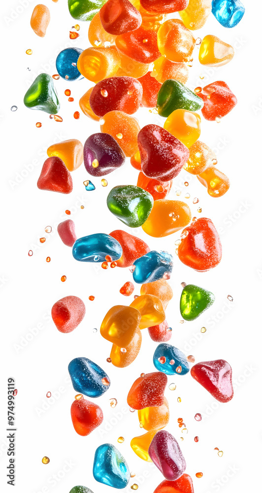 Colorful Jellies Falling Isolated on White Background Colorful Jellies Falling Isolated on White Background