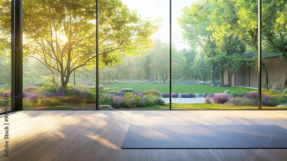 sun rays in the empty yoga studio