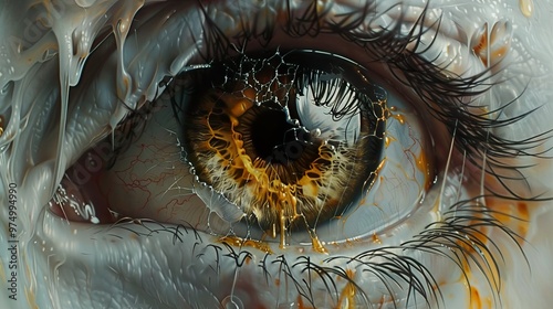 Close-up of a Human Eye with Dripping Liquid