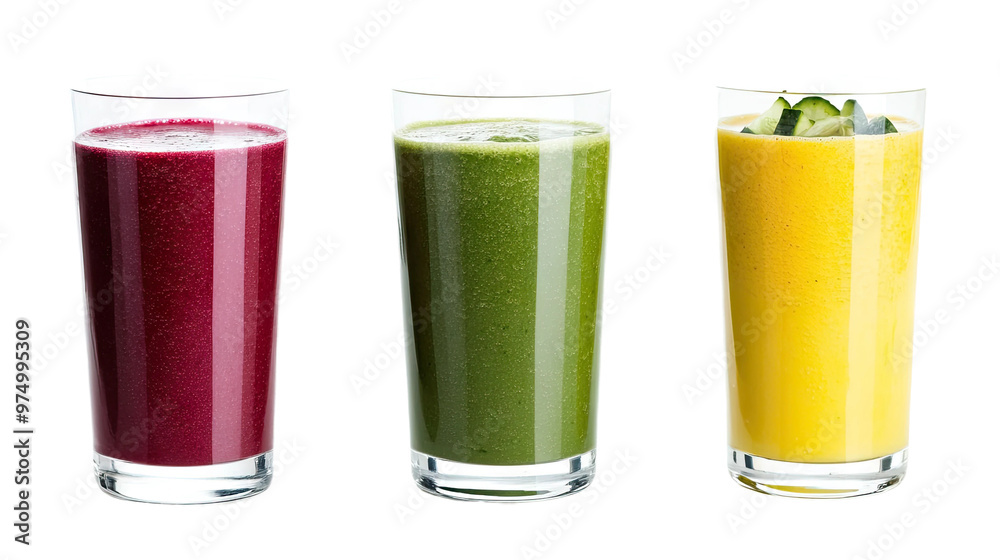 Three glasses of colorful smoothies Three glasses of colorful smoothies