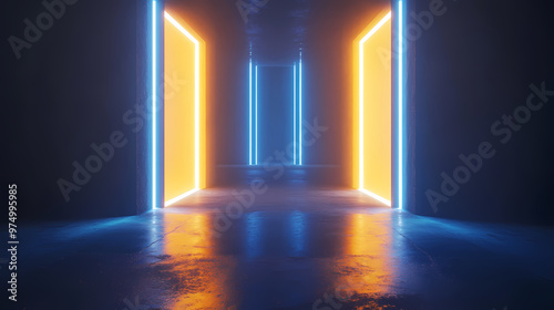 Wallpaper Mural A futuristic corridor with intersecting lights Torontodigital.ca