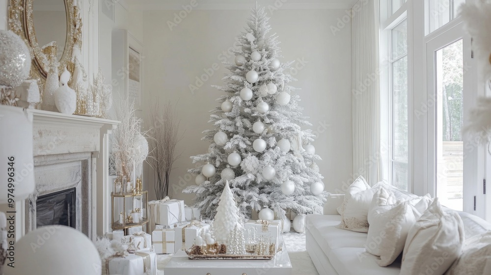 White Christmas Decor in a Minimalist Living Room