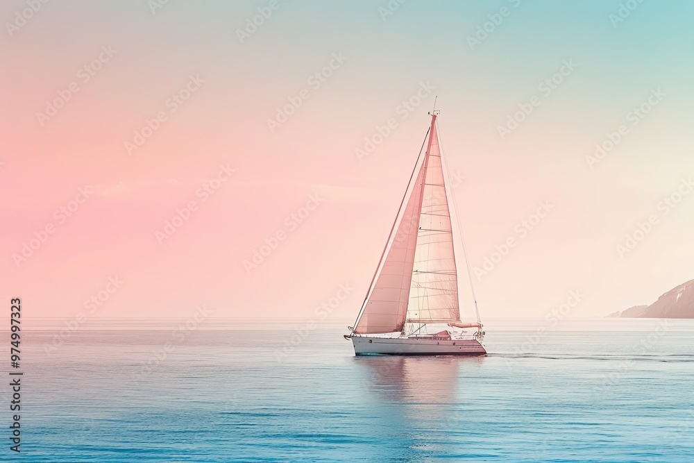 Fototapeta premium Serene Sailboat on Calm Waters.