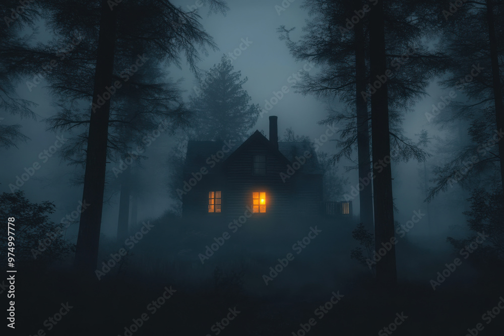 scary house in mysterious horror forest at night scary house in mysterious horror forest at night