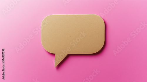 Photo of a speech bubble cut out from light brown cardstock, placed on a pink background. Craft speech bubble design.