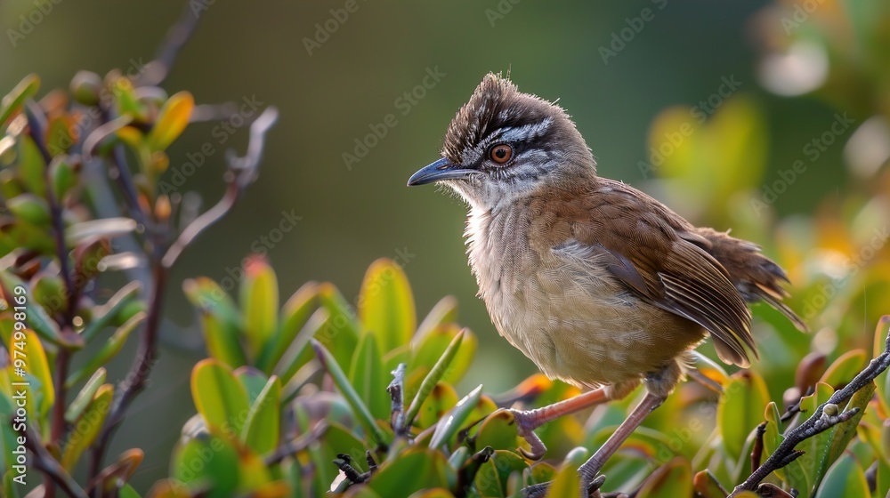 Close-Up of a Small Brown Bird Perched on a Branch Close-Up of a Small Brown Bird Perched on a Branch