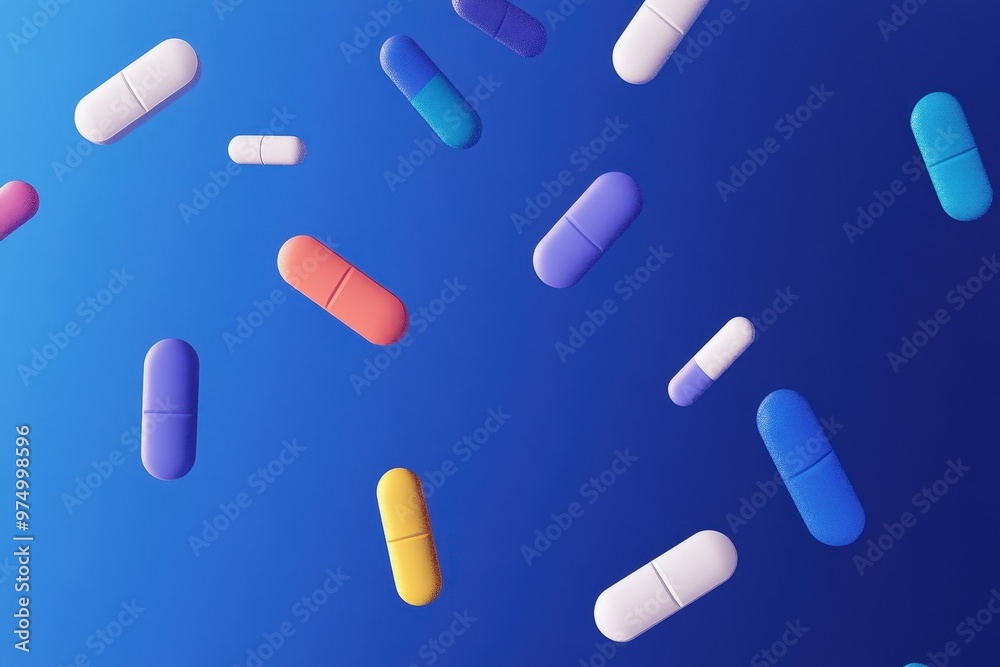 Close-up of colorful pills floating in mid-air. Beautiful simple AI generated image Close-up of colorful pills floating in mid-air. Beautiful simple AI generated image
