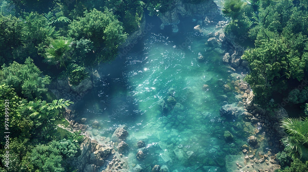 Aerial View of a Tropical River in a Lush Forest Aerial View of a Tropical River in a Lush Forest