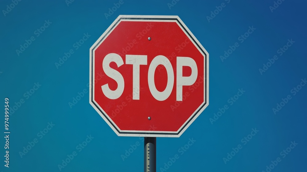Red stop sign against clear blue sky, traffic safety concept Red stop sign against clear blue sky, traffic safety concept