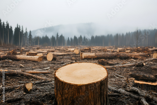 Barren Landscape with Tree Stumps Scattered Across | Environmental Impact of Deforestation and Land Degradation