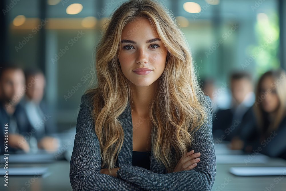 A woman in a high-level meeting, adeptly negotiating a significant business deal with international partners. Concept of diplomacy and negotiation skills.