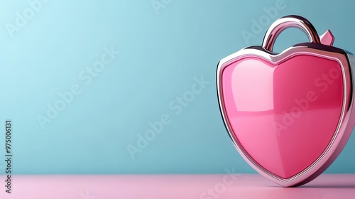 Pink Heart Shaped Lock on Blue Background photo