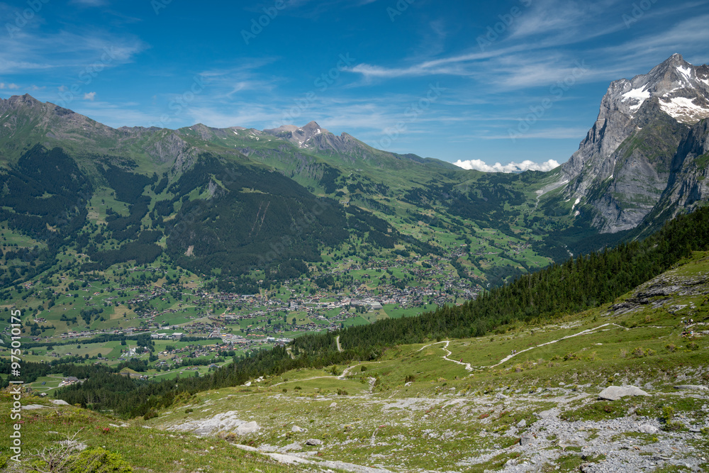View of Grindelwald Switzerland as seen from the Eiger trail View of Grindelwald Switzerland as seen from the Eiger trail