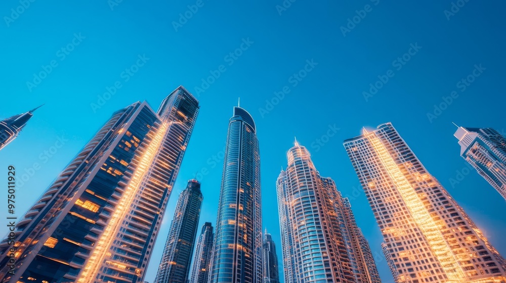 Obraz premium Hologram Dubai Marina, digital skyscraper glow, augmented reality UAE