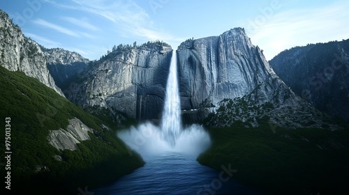 Hologram Yosemite Falls, augmented reality waterfall, digital Sierra Nevada, future USA