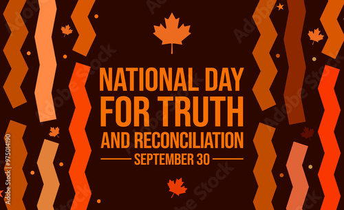 September 30 is National Day For Truth And Reconciliation in Canada, background design with leafs and typography in orange color. photo