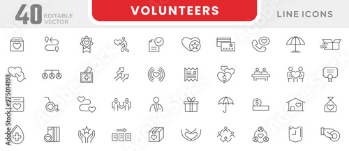 Volunteering line icon set. Care, help, donate, almsgiving, helping those in need, donation, contribution, humanism, altruism,  togetherness line icon set. UI thin line icon pack.