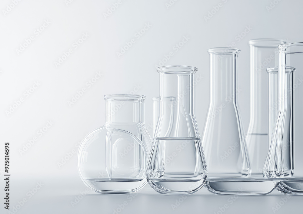 all clear glass flasks on white background all clear glass flasks on white background