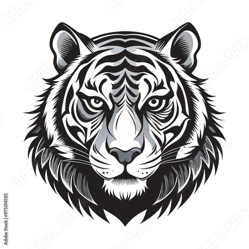 High-Resolution Tiger Head Vector for Print and Web and Detailed Tiger Head Illustration for Logos and Branding photo