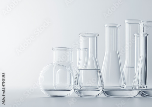 all clear glass flasks on white background 