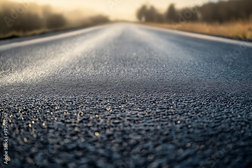 Wallpaper Mural Image showcasing a smooth asphalt road stretching far into the misty horizon with a soft focus background. Torontodigital.ca