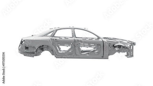  a car chassis showcasing the intricate metal framework of a vehicle's body. This steel structure, often referred to as 