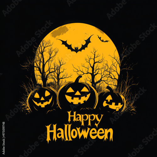 happy halloween scary black and yellow card design