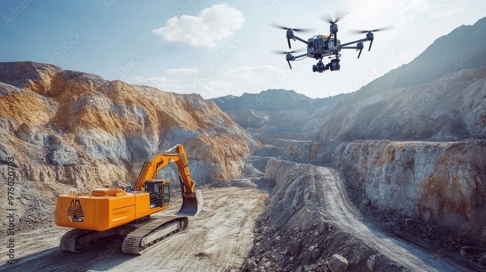 Automated Mining Operation. AI generated illustration Automated Mining Operation. AI generated illustration