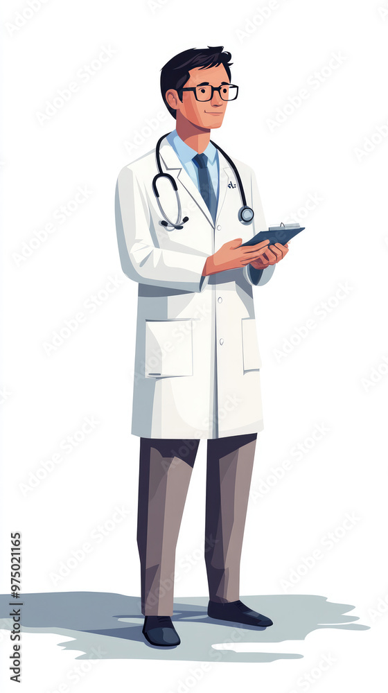 3d cartoon character of the friendly doctor in the white coat standing with the files chart board in hand in front of the white background 3d cartoon character of the friendly doctor in the white coat standing with the files chart board in hand in front of the white background