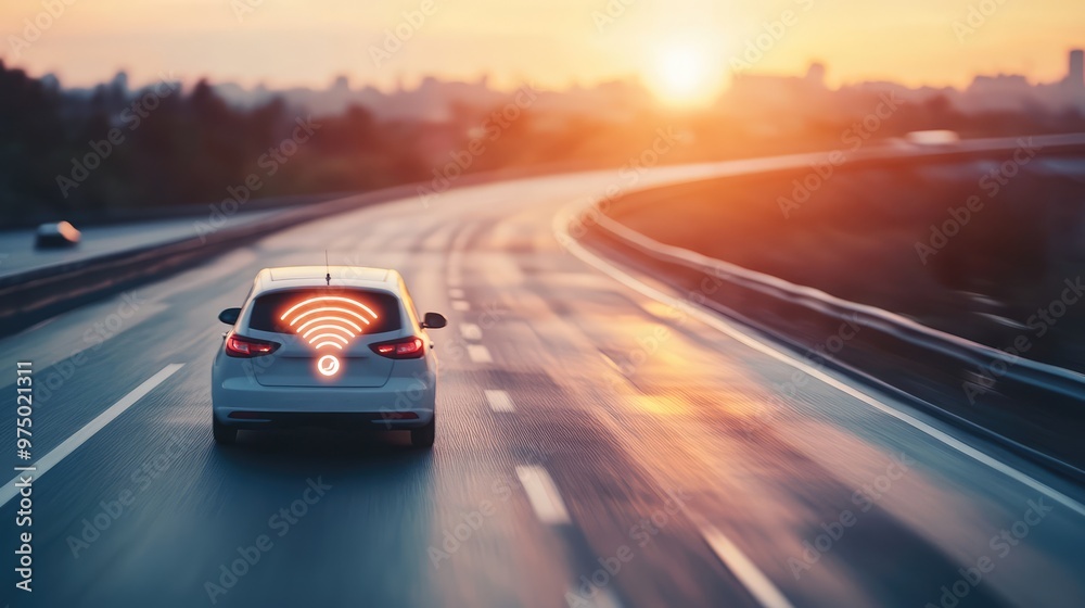 Fototapeta premium Vehicle with GPS Tracking Signal. AI generated illustration