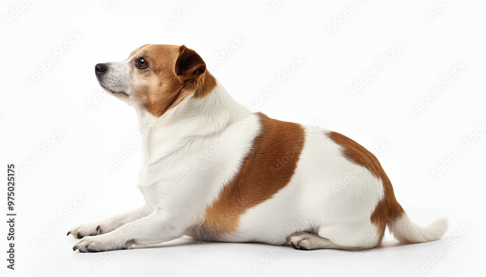 Fat obese dog, studio photo. Animal pet obesity concept. Generative AI