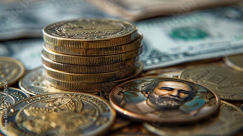 Close-up of a Stack of Gold Coins: Symbol of Wealth and Finance