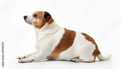 Obraz na płótnie Fat obese dog, studio photo. Animal pet obesity concept. Generative AI w salonie