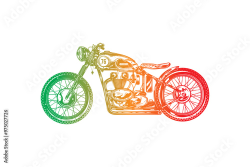 Classic vintage motorcycle. Original vector illustration in vintage style isolated on white background. T-shirt design. photo