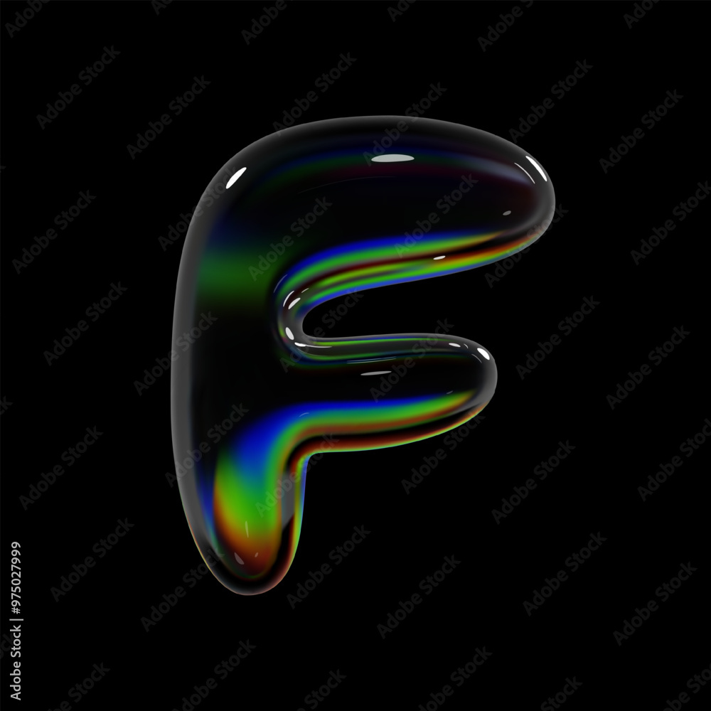 3d holographic glass letter F with glossy, shiny surface in inflated balloon bubble style. Isolated alphabet render character with a rainbow effect, ideal for Y2K typography and modern font projects 3d holographic glass letter F with glossy, shiny surface in inflated balloon bubble style. Isolated alphabet render character with a rainbow effect, ideal for Y2K typography and modern font projects