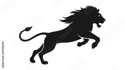 Silhouette of a jumping lion isolated on a transparent background.  Vector design.