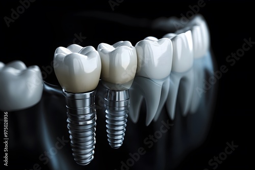 Tooth Implant with Dental Crowns Displayed on a Clean, White Background Highlighting Dental Prosthetics and Oral Health Solutions for Modern Dentistry photo