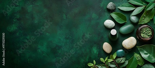 Photo of Green Leaves and Various Medicine Pills on a Vibrant, Colorful Background Representing Health, Wellness, and Natural Remedies in Pharmaceutical Context photo