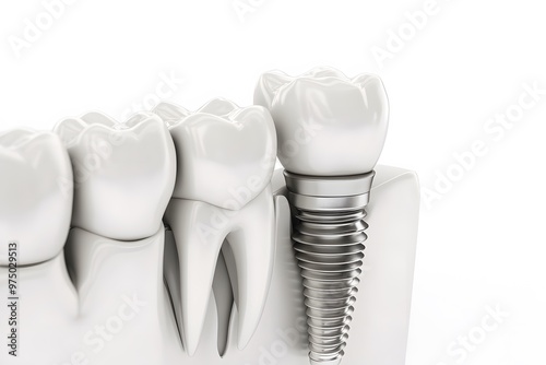 Tooth Implant with Dental Crowns Displayed on a Clean, White Background Highlighting Dental Prosthetics and Oral Health Solutions for Modern Dentistry photo