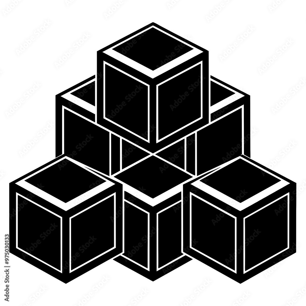 A collection of black silhouette cube boxes is arranged in a pyramid shape accompanied by an art scale showcasing a minimalist and geometric design A collection of black silhouette cube boxes is arranged in a pyramid shape accompanied by an art scale showcasing a minimalist and geometric design