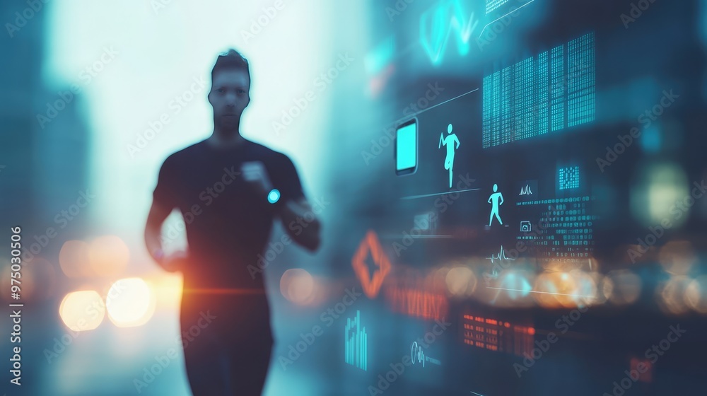 Running Man with Wearable Tech. AI generated illustration Running Man with Wearable Tech. AI generated illustration