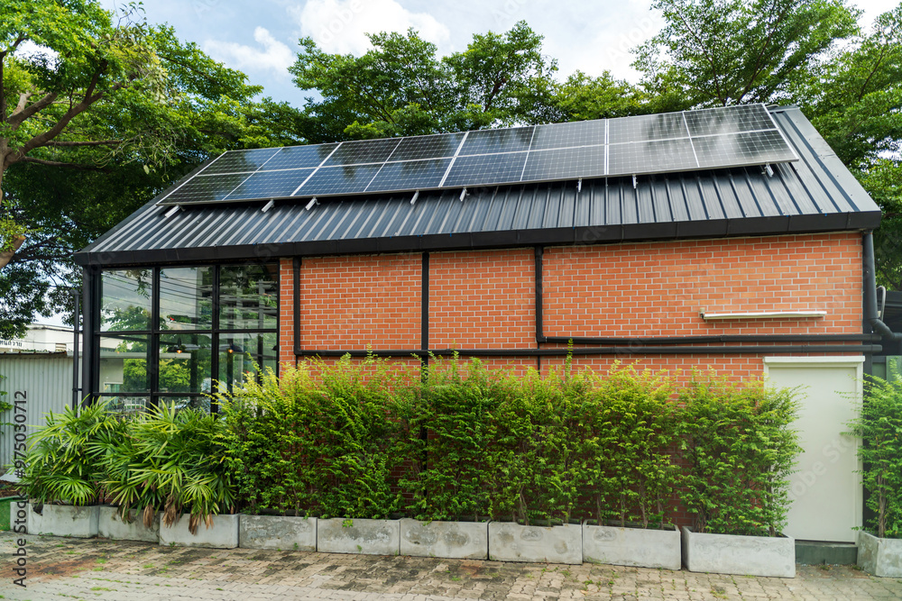 Modern building using solar panels for renewable energy Modern building using solar panels for renewable energy