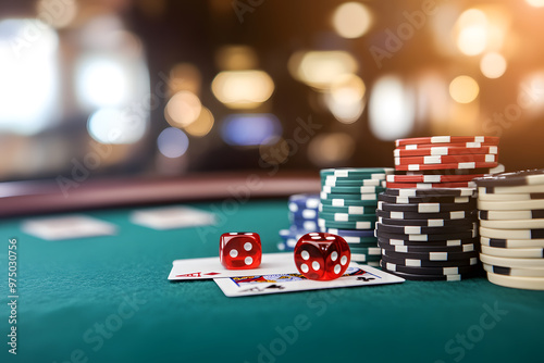 Luxurious Poker Table Set for a High-Stakes Game | Elegant Casino Setup with Cards, Chips, and Premium Decor